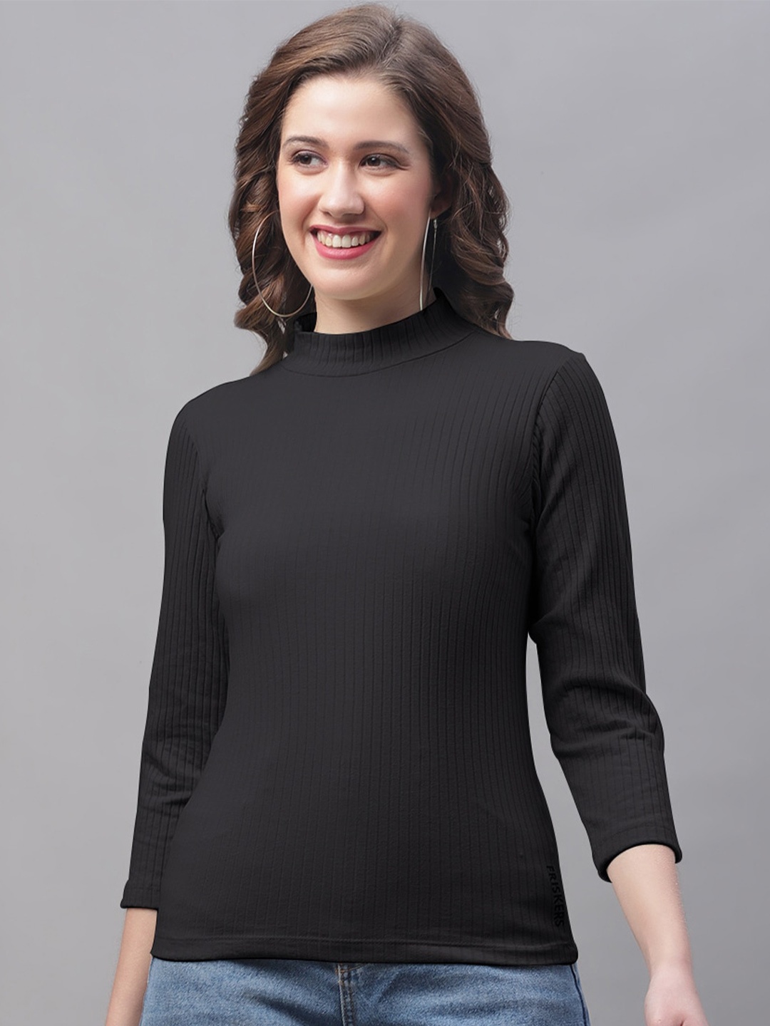 

Friskers Self Designed High Neck Fitted Top, Black