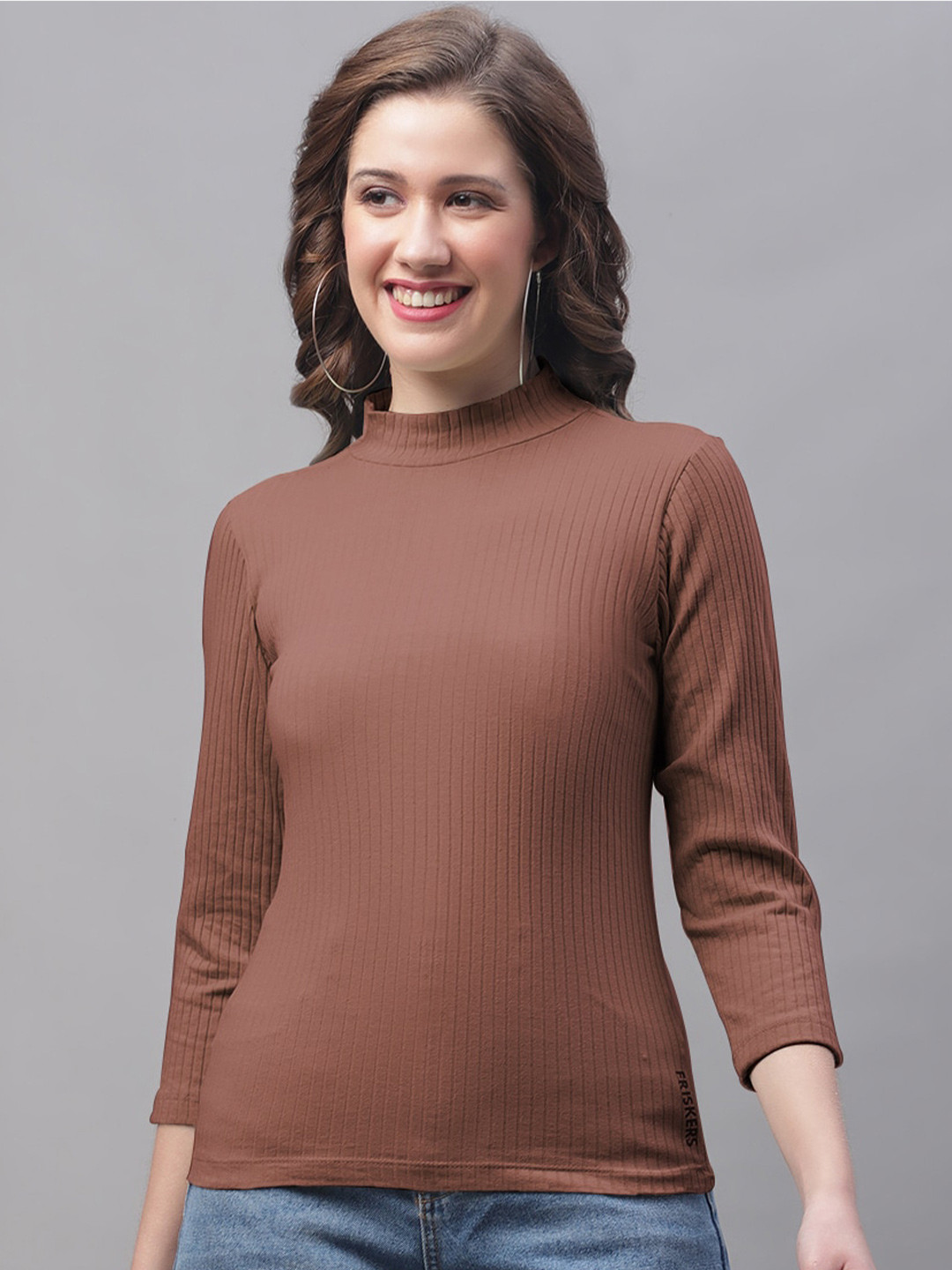 

Friskers Self Designed High Neck Fitted Top, Brown