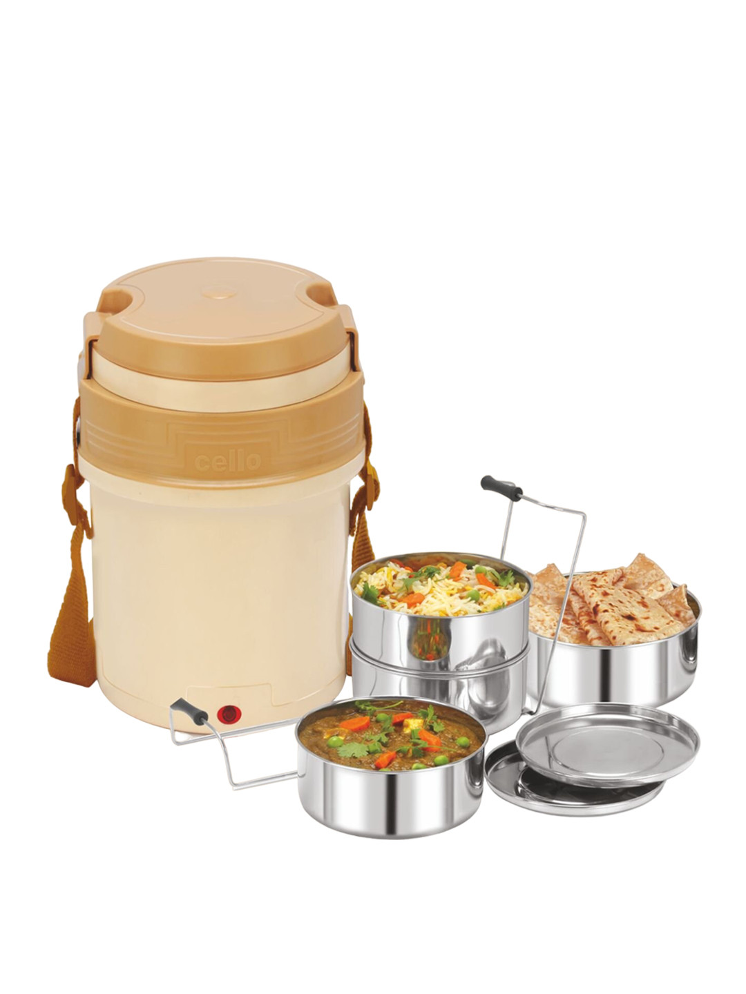 

Cello Newton 3 Pieces Beige Stainless Steel Electric Lunch Box