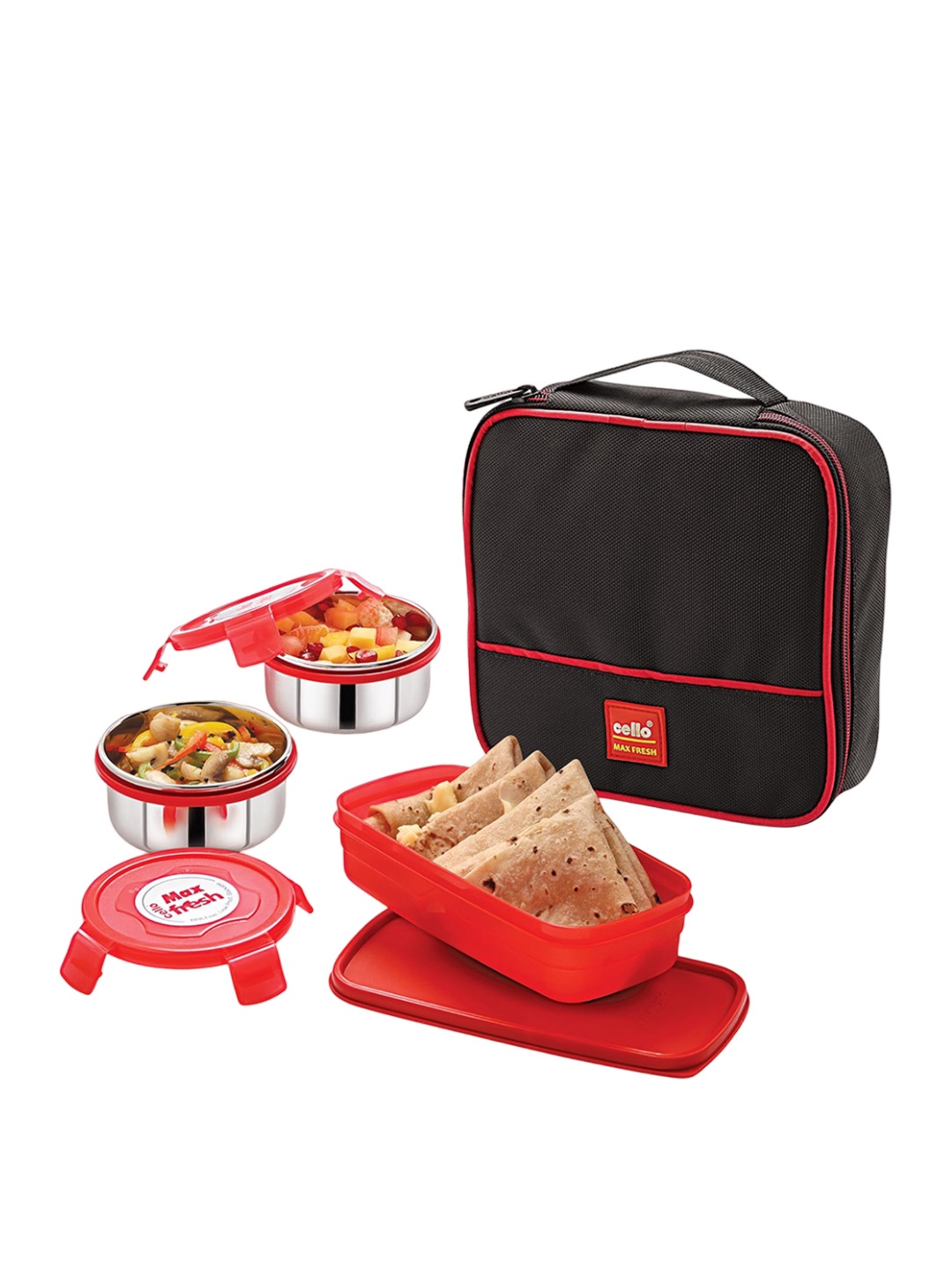 

Cello Max Fresh 3 Pieces Red Perfect Insulated Lunch Box With Bag