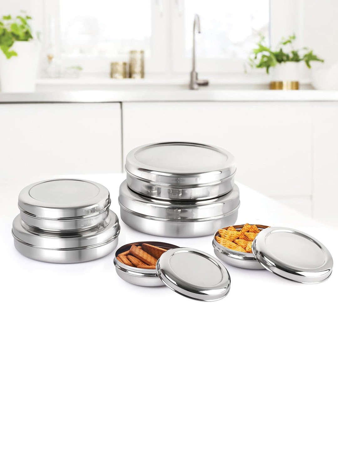 

Cello Steelox 6 Pieces Stainless Steel Dabba with Lid, Silver