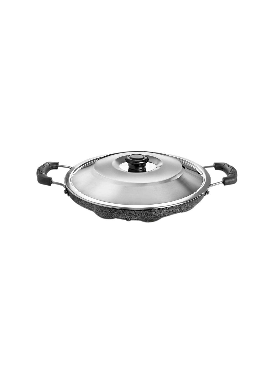 

Cello Black Non stick 12 Cavity Grill Appam Patra 2 Side Handle With Stainless Steel Lid