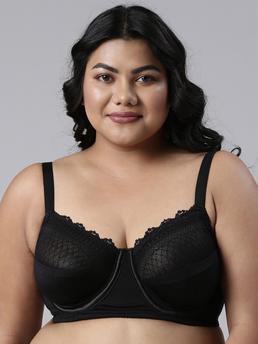 

Enamor Plus Size Lace Full Coverage Bra With All Day Comfort, Black