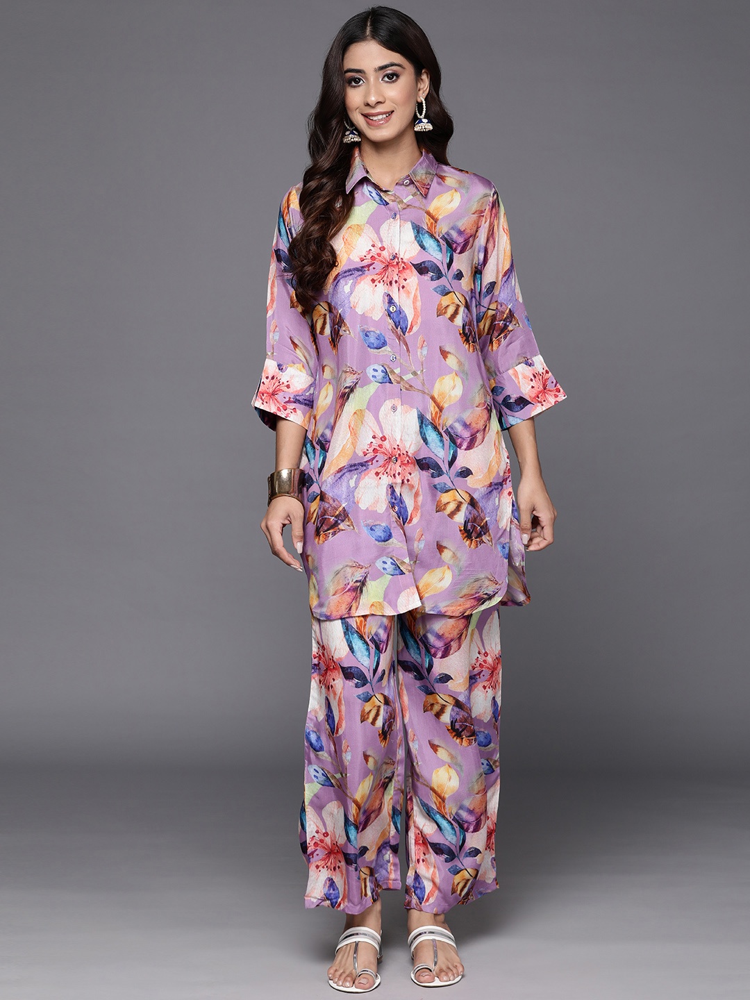 Libas Floral Printed Ethnic Co-Ords, Purple