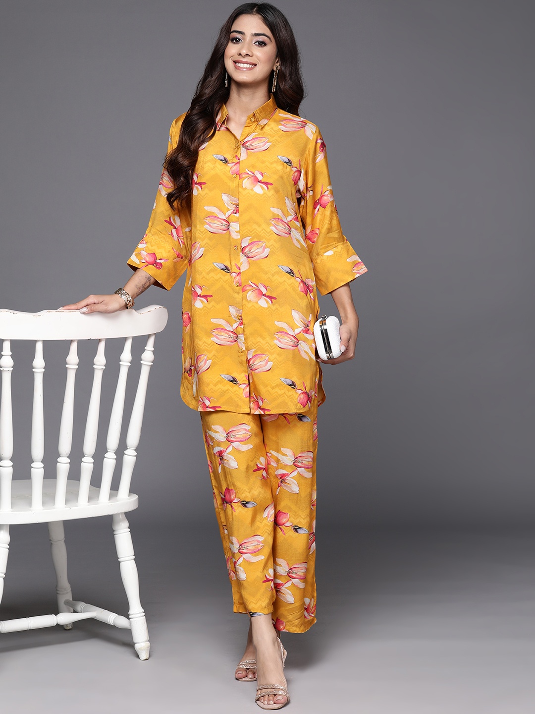 

Libas Floral Printed Ethnic Co-Ords, Mustard