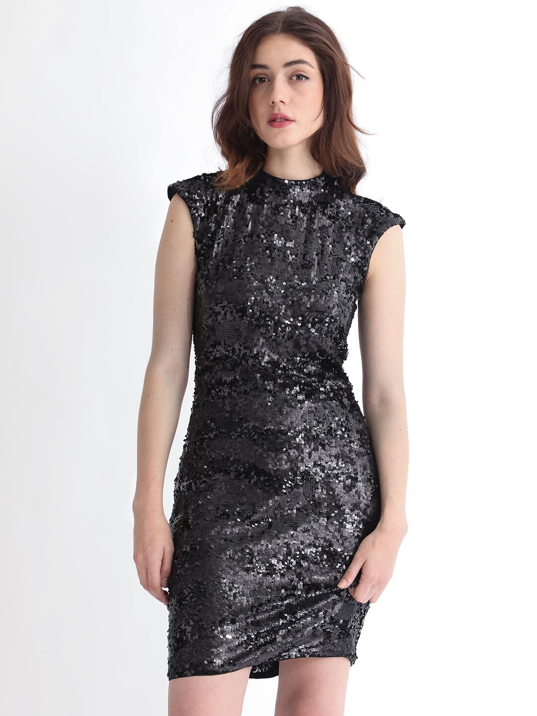 

RAREISM Alzo Sequin Embellished Mini Sheath Dress, Black