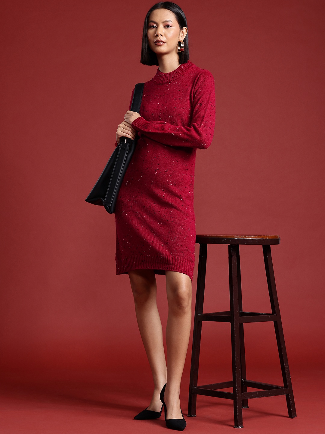 

all about you Speckled Acrylic Sweater Dress, Red