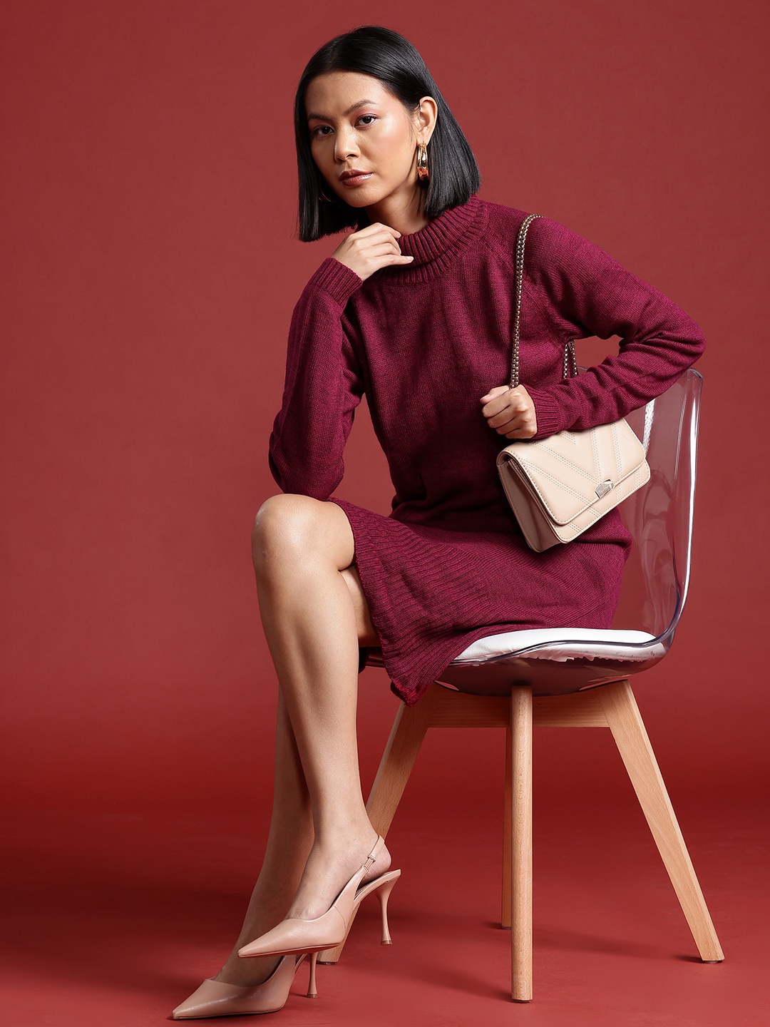 

all about you Acrylic Sweater Dress, Magenta