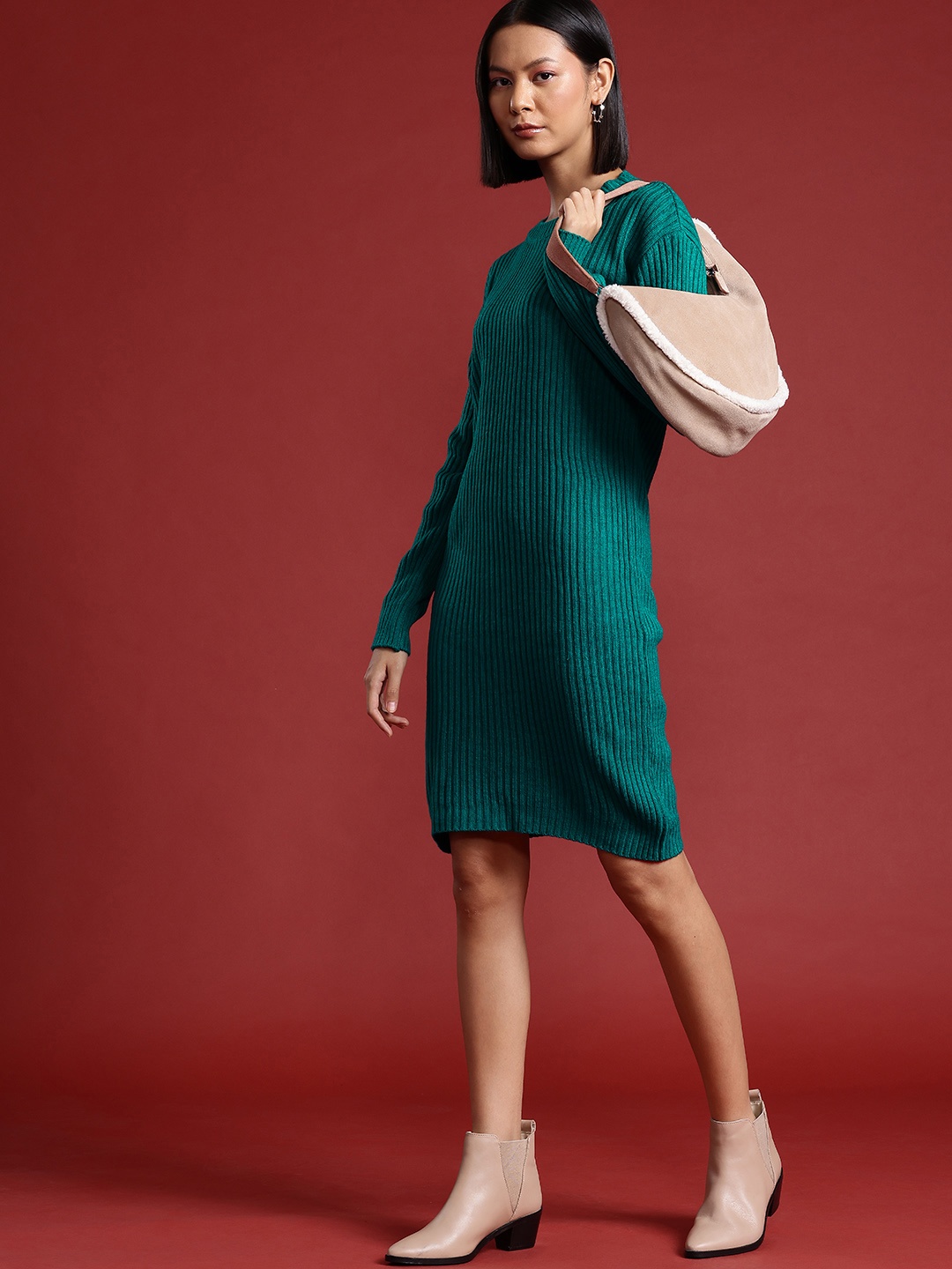 

all about you Ribbed Acrylic Sweater Dress, Teal