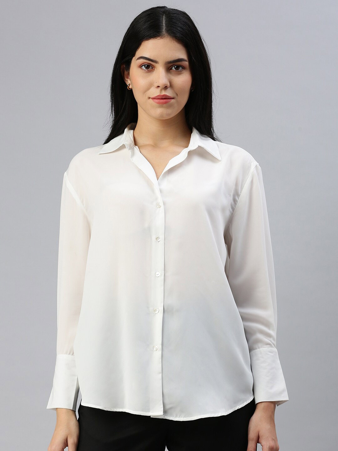 

De Moza Denim Spread Collar Long Sleeves Casual Shirt, Off white