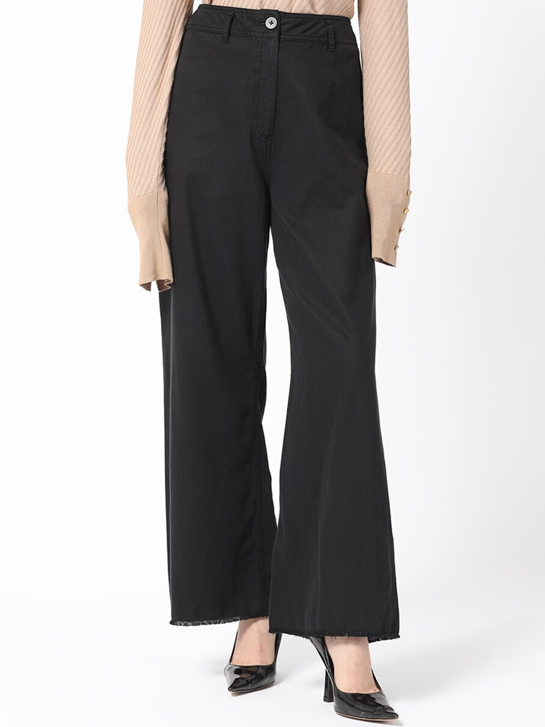 

RAREISM Women Black Slim Fit High-Rise Trousers