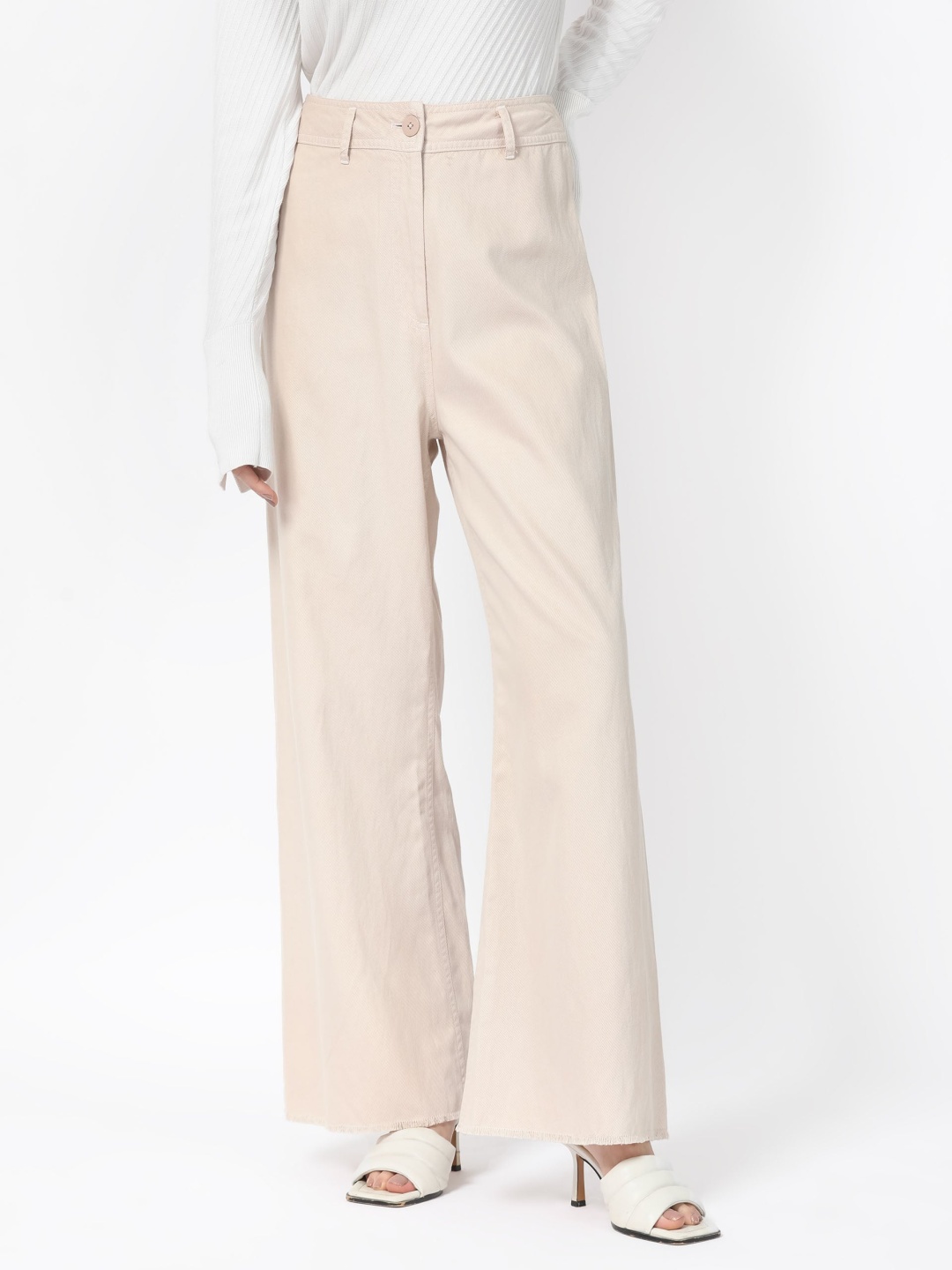 

RAREISM Women Beige Slim Fit High-Rise Trousers