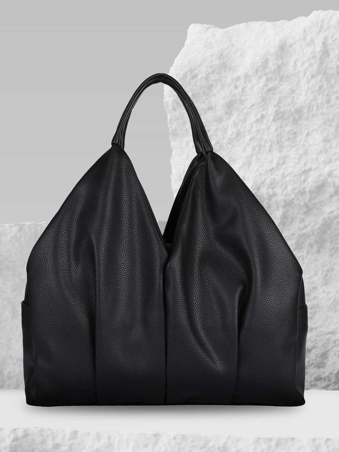 

MINI WESST Textured Oversized Structured Hobo Bag, Black