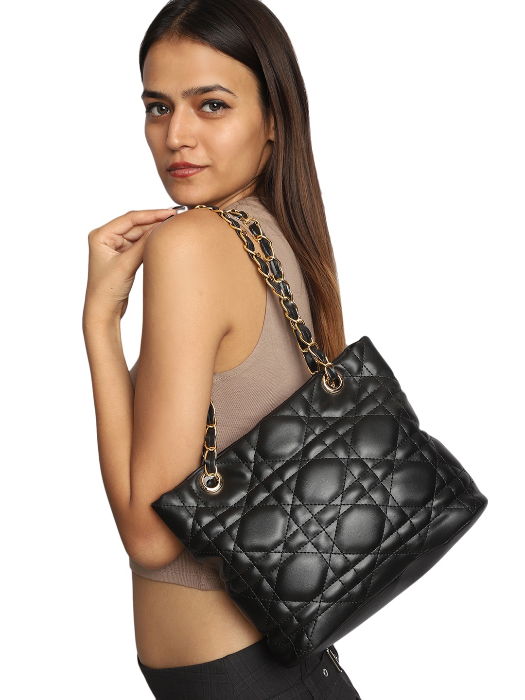 

MINI WESST Structured Shoulder Bag With Quilted, Black
