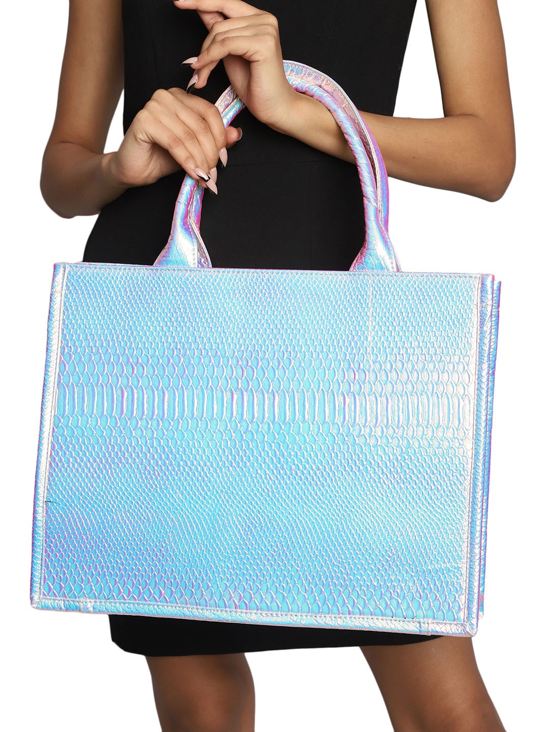 

MINI WESST Animal Textured Structured Tote Bag, Blue