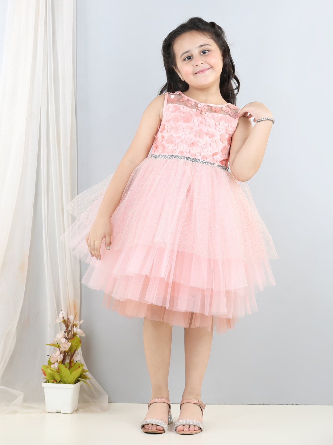 

Toy Balloon kids Embellished Net Fit & Flare Dress, Peach