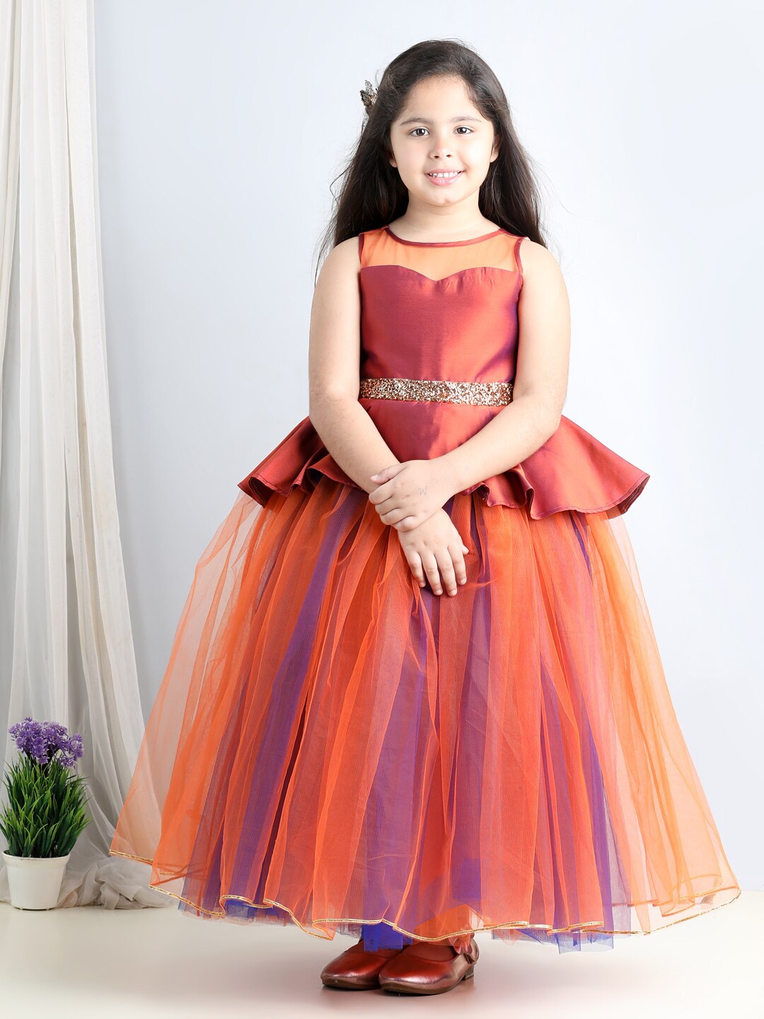 

Toy Balloon kids Net Peplum Maxi Dress, Orange