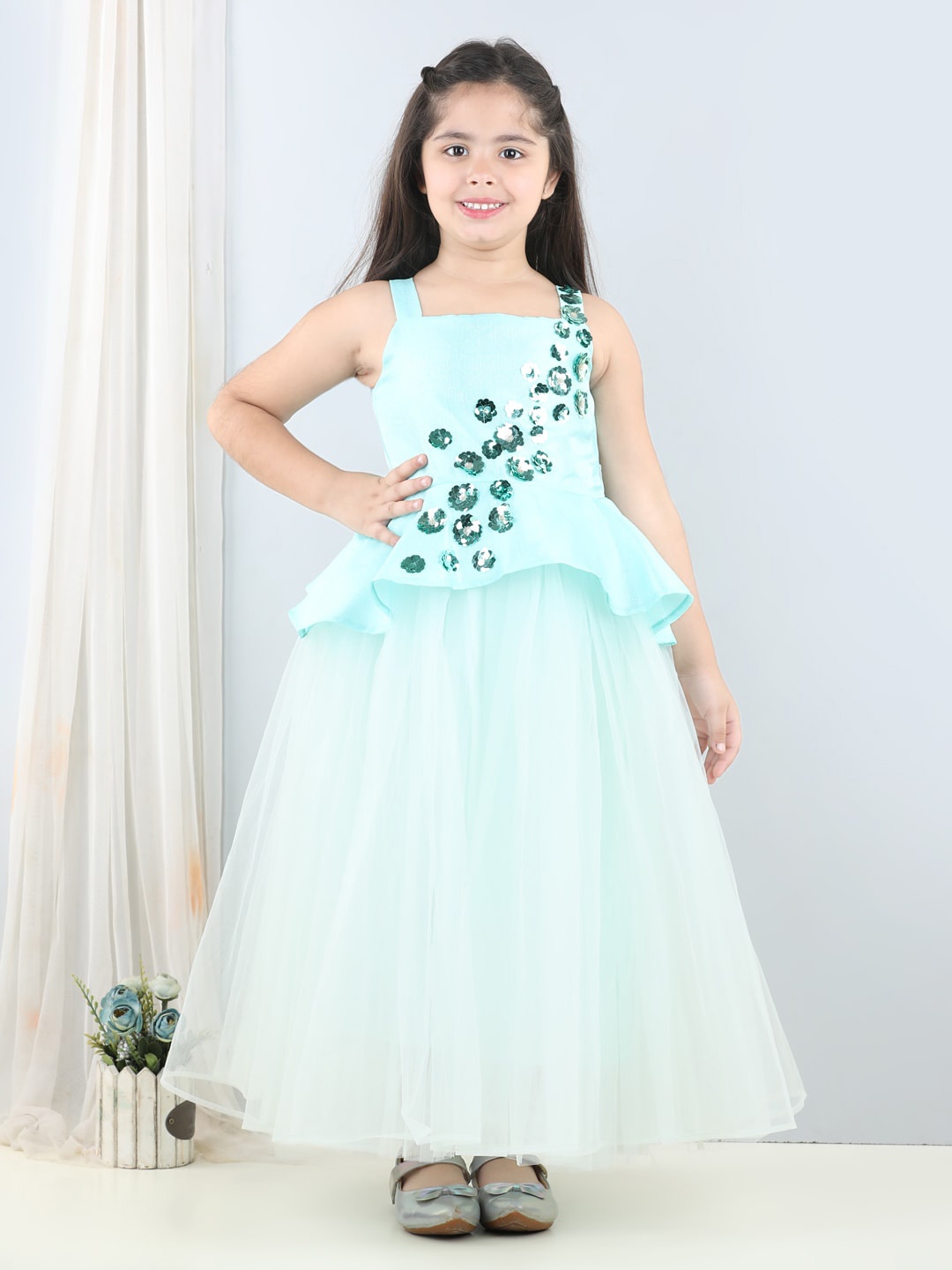 

Toy Balloon kids Girls Net Fit & Flare Maxi Dress, Sea green