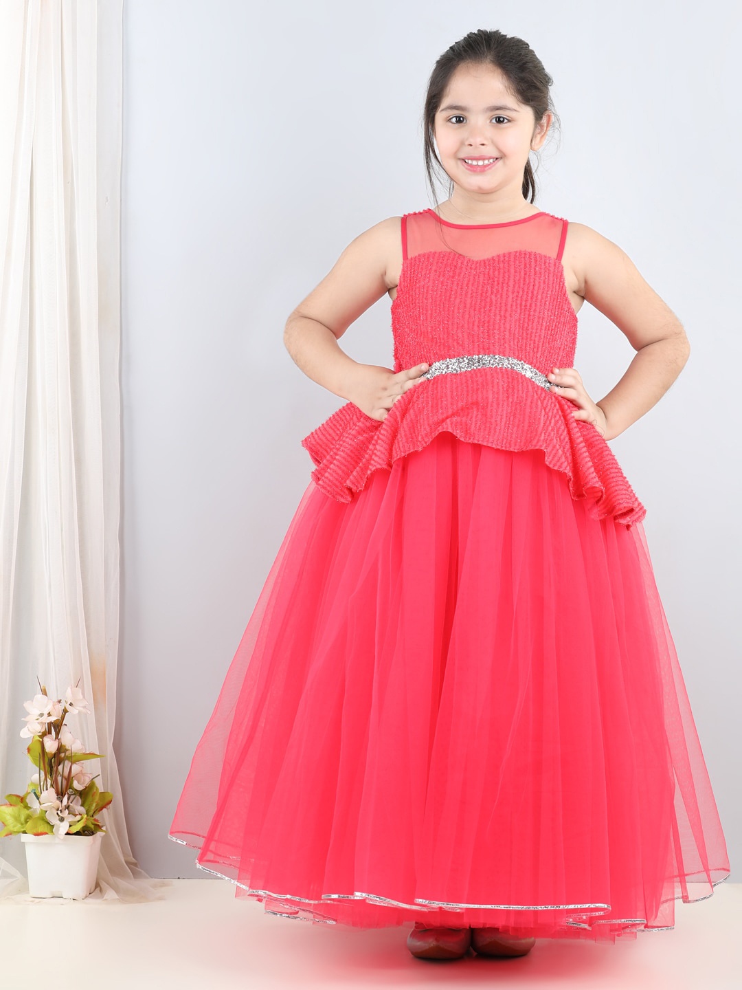 

Toy Balloon kids Embellished Net Fit & Flare Maxi Dress, Coral