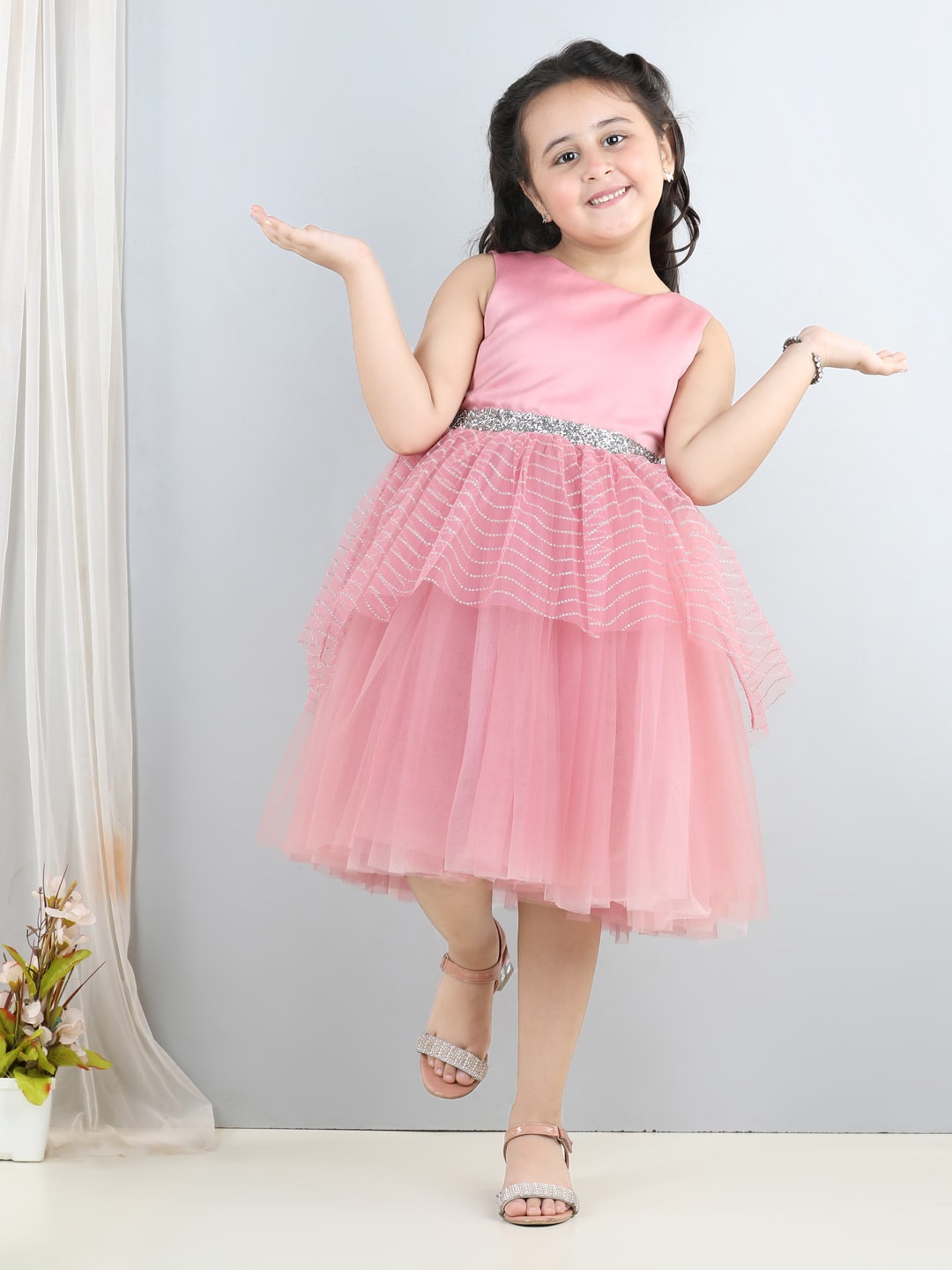 

Toy Balloon kids Girls Net Fit & Flare Dress, Rose