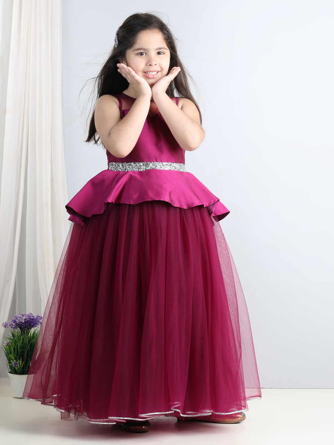 

Toy Balloon kids Embellished Net Fit & Flare Maxi Dress, Purple