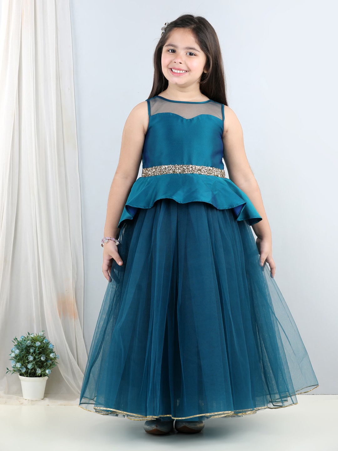 

Toy Balloon kids Embellished Net Fit & Flare Maxi Dress, Teal