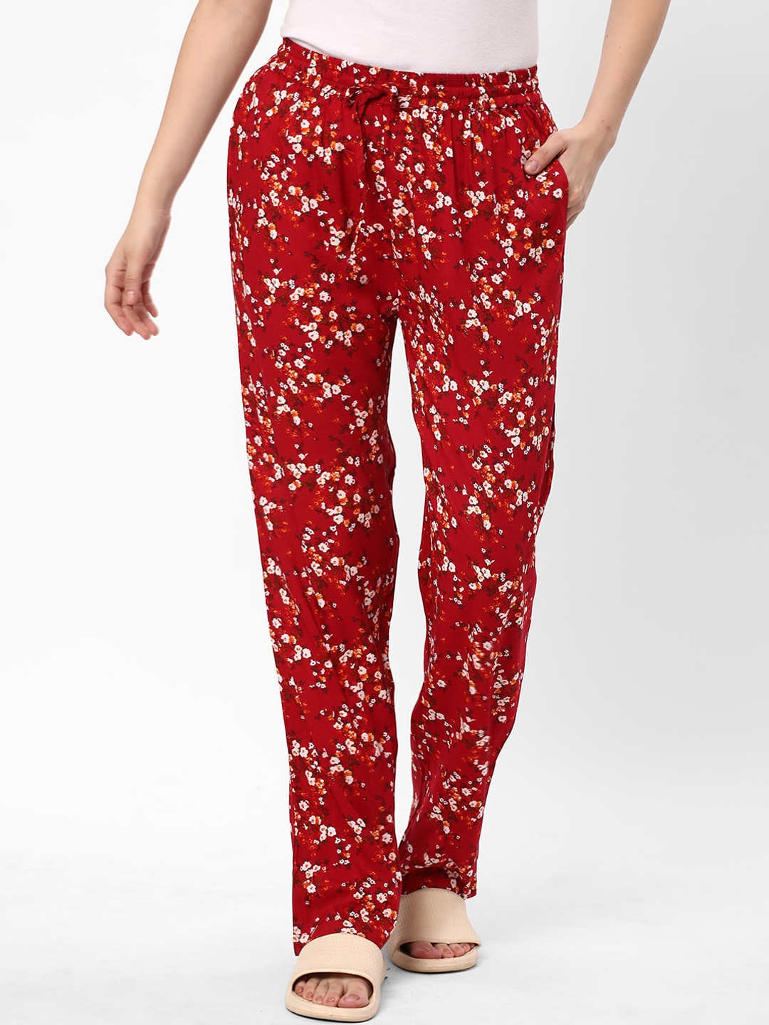 

R&B Women Floral Printed Lounge Pants, Red