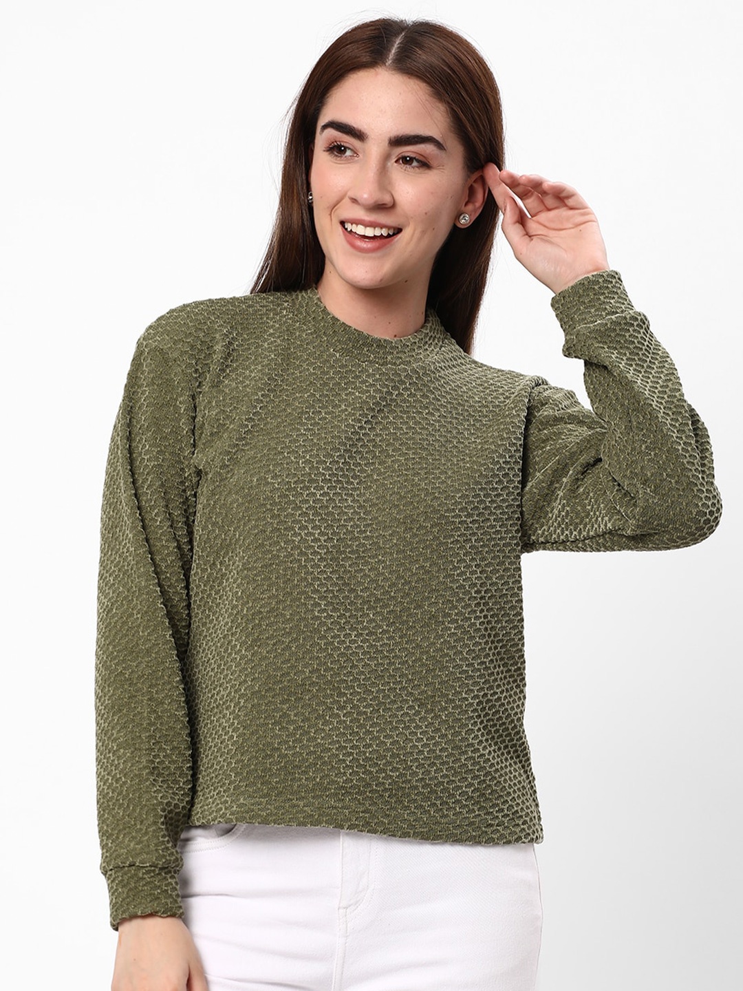 

R&B Geometric Self Design Pullover, Olive