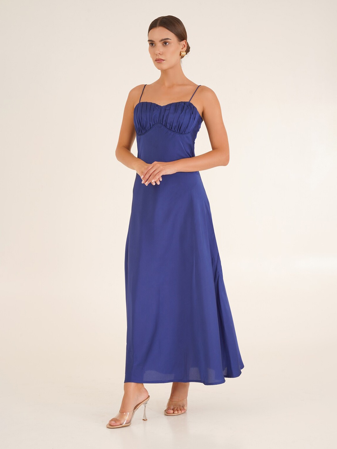

Ipso Facto Shoulder Straps Gathered A-Line Maxi Dress, Blue