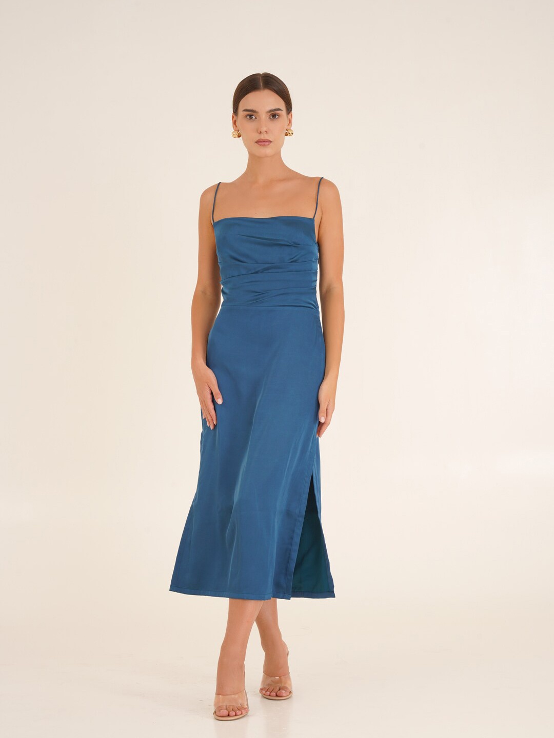 

Ipso Facto Shoulder Straps Gathered Fit & Flare Dress, Teal
