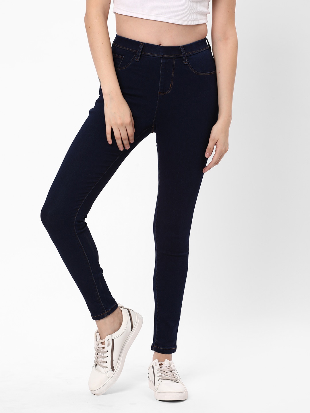 

R&B Women Skinny Fit Cotton Denim Jeggings, Navy blue