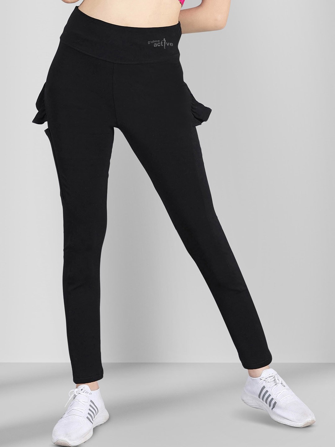 

DChica Women Comfort-Fit Ankle Length Gym Tights, Black