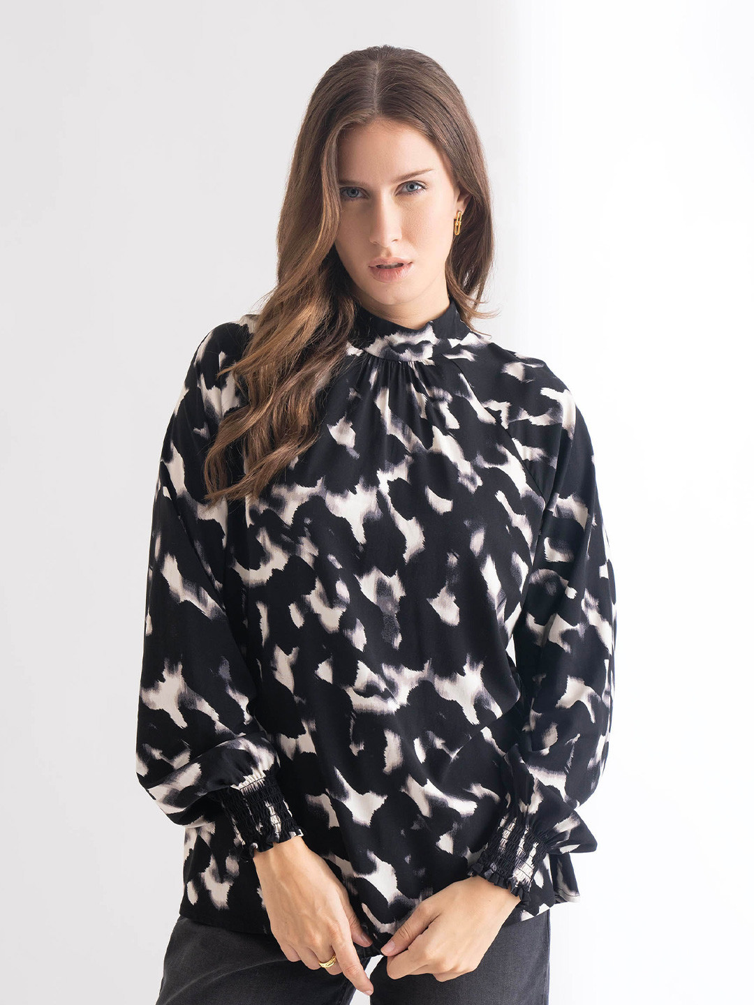 

B.Copenhagen High Neck Print Top, Black