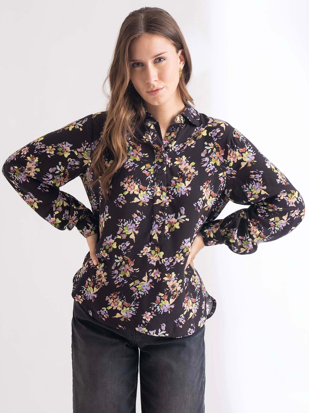 

B.Copenhagen Floral Print Shirt Style Top, Violet