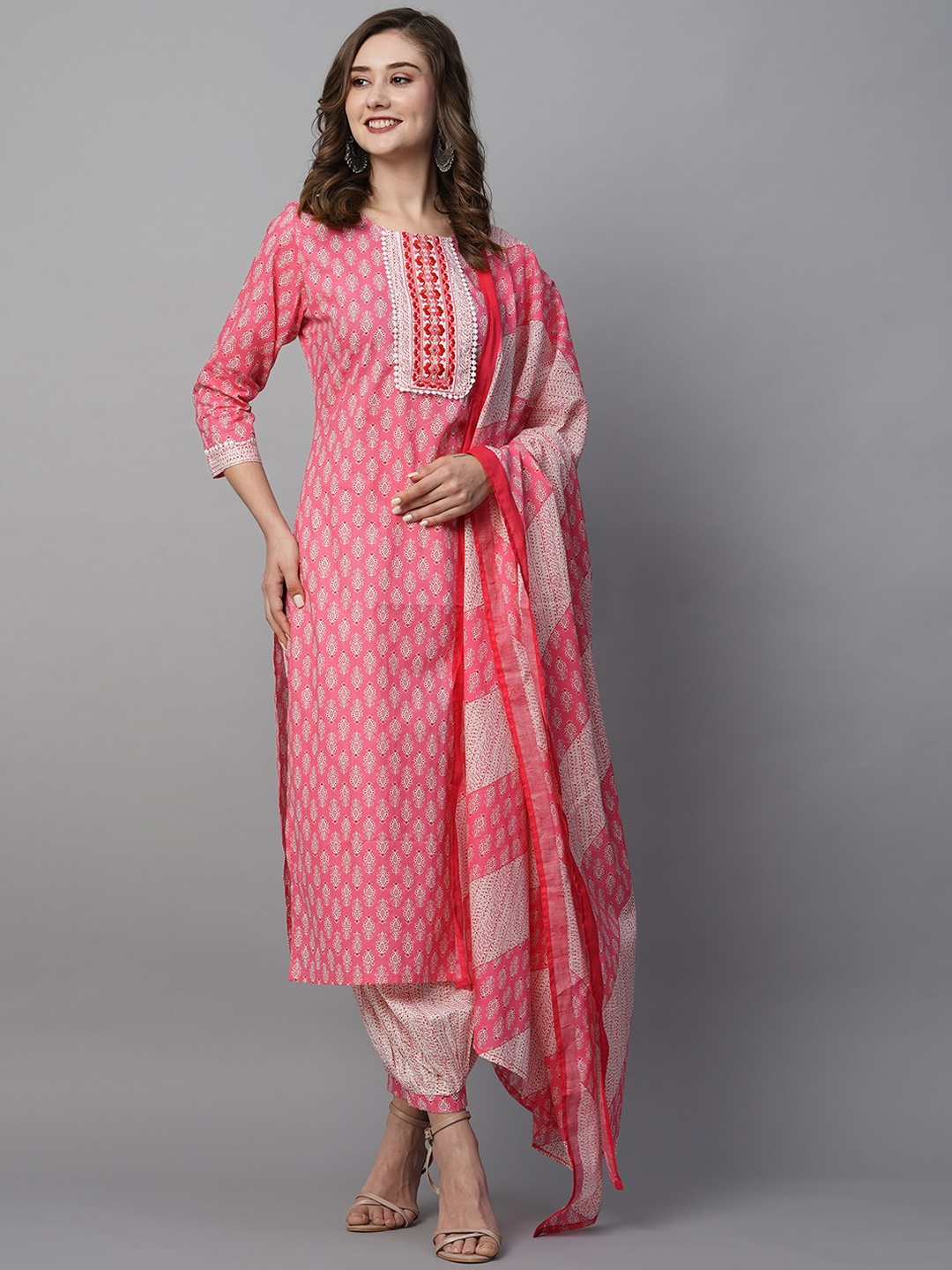 

Kiana House Of Fashion Ethnic Motifs Printed Regular Pure Cotton Kurta With Salwar & Dupatta, Pink