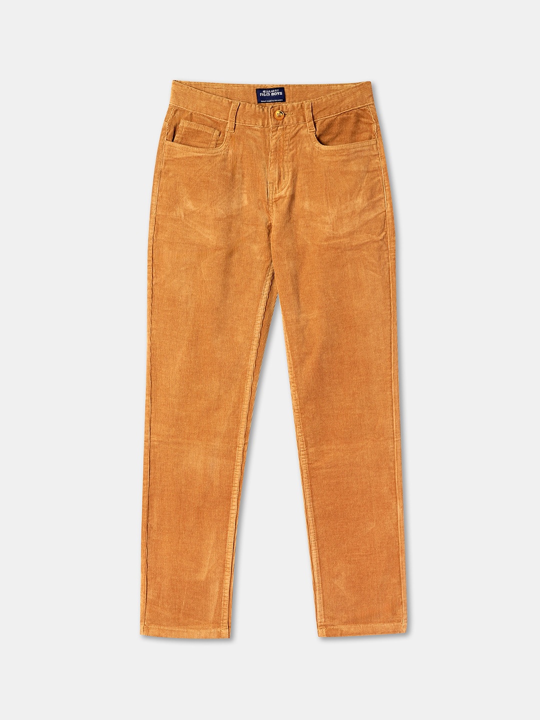 

R&B Boys Loose Fit Mid-Rise Plain Cotton Regular Trousers, Beige
