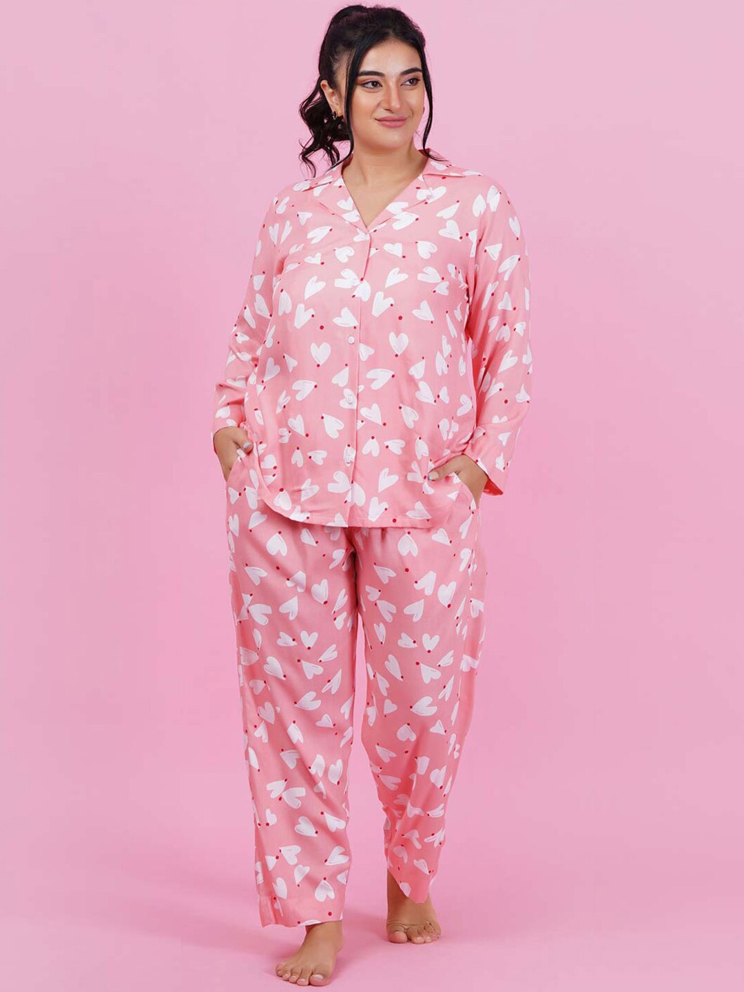 

LastInch Conversational Printed Night Suit, Pink