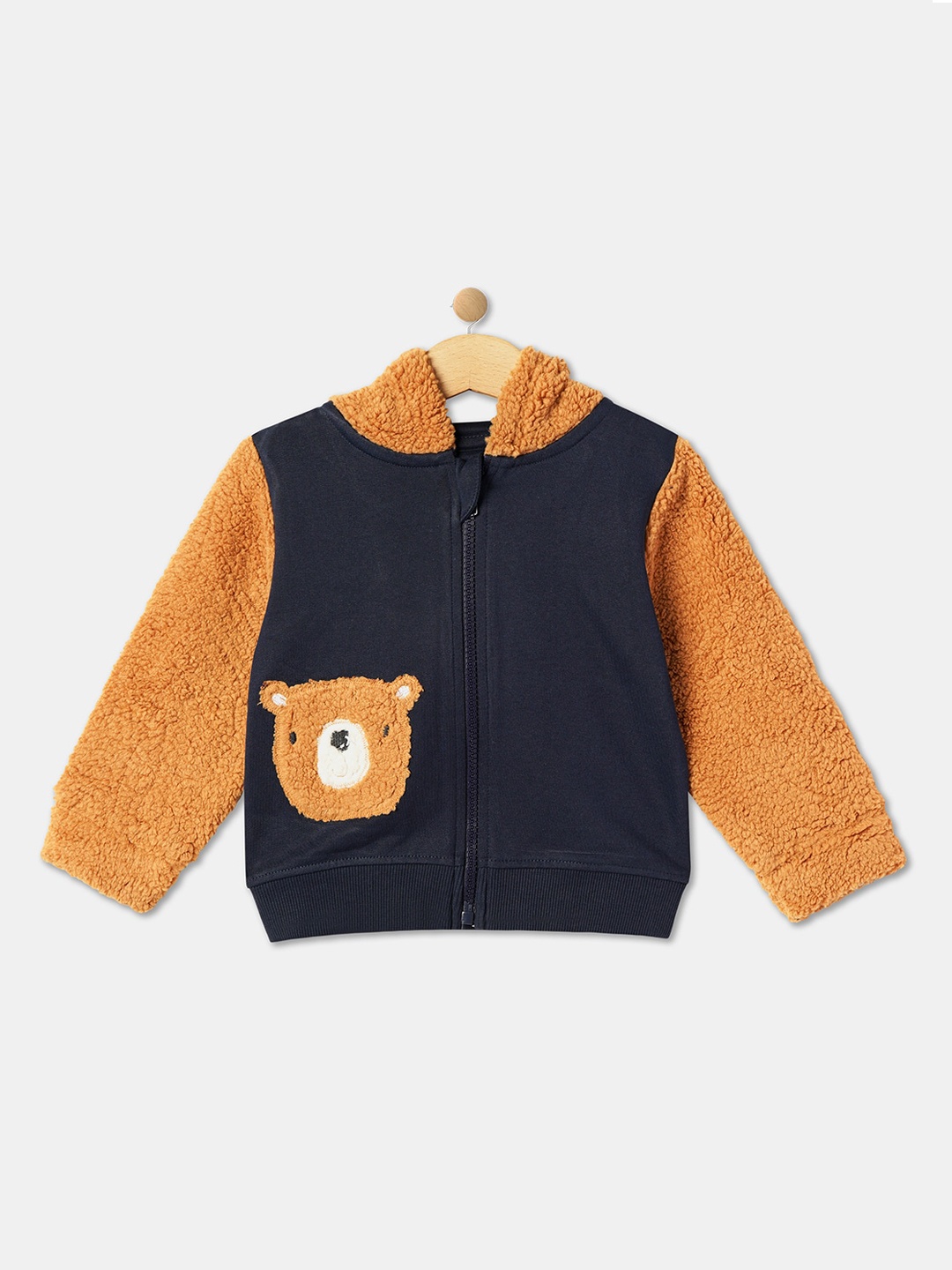 

R&B Infants Boys Hooded Faux Fur Trim Cotton Bomber Jacket, Navy blue