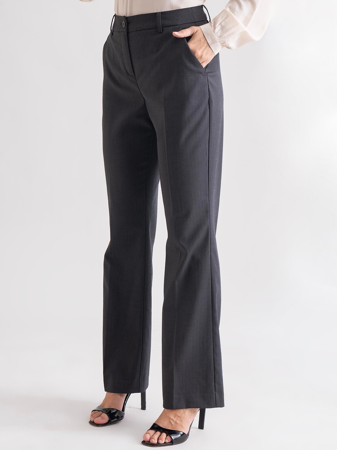 

B.Copenhagen Women Grey Striped Trousers