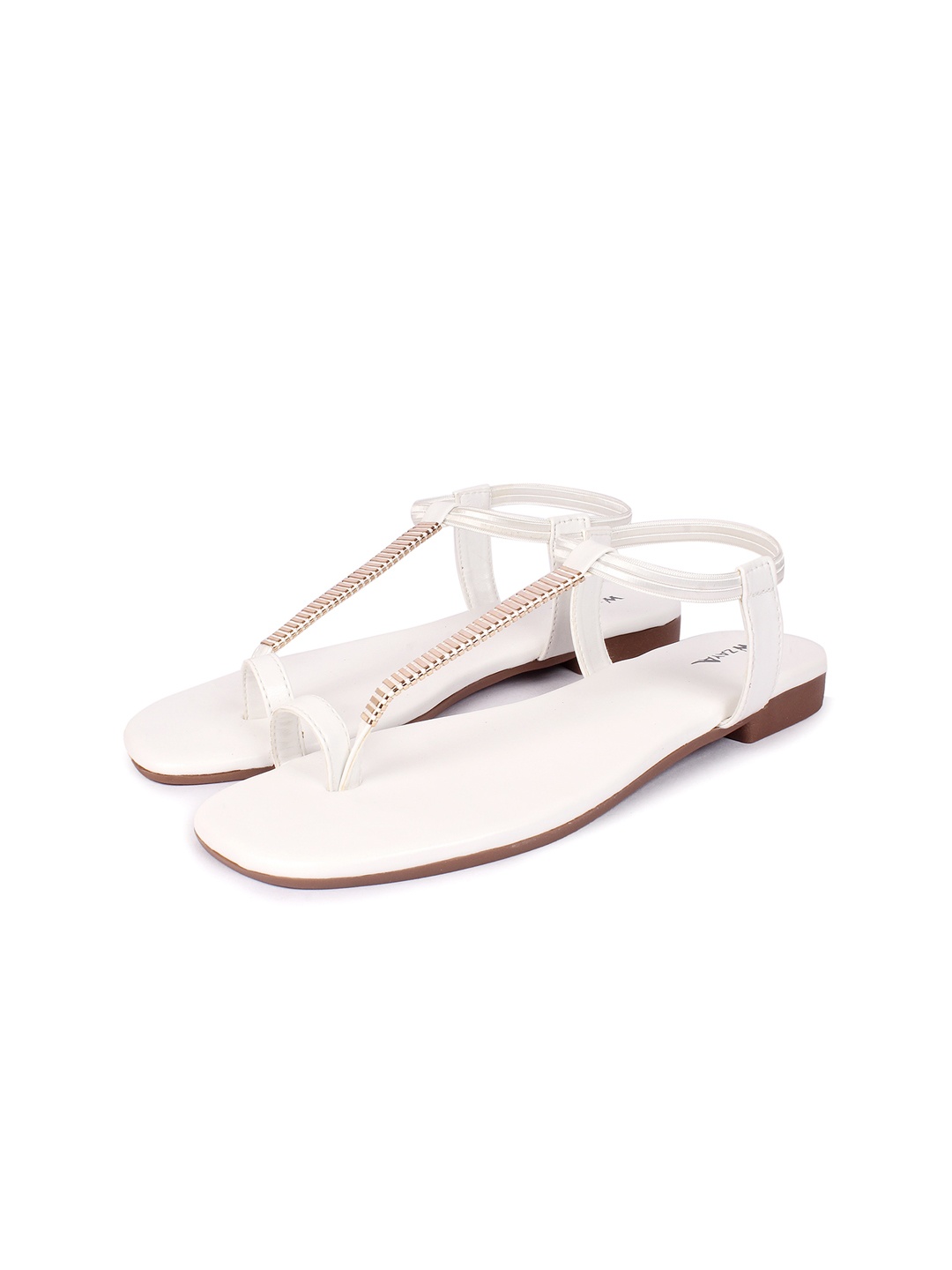 

WZAYA Embellished One Toe Flats With Backstrap, White