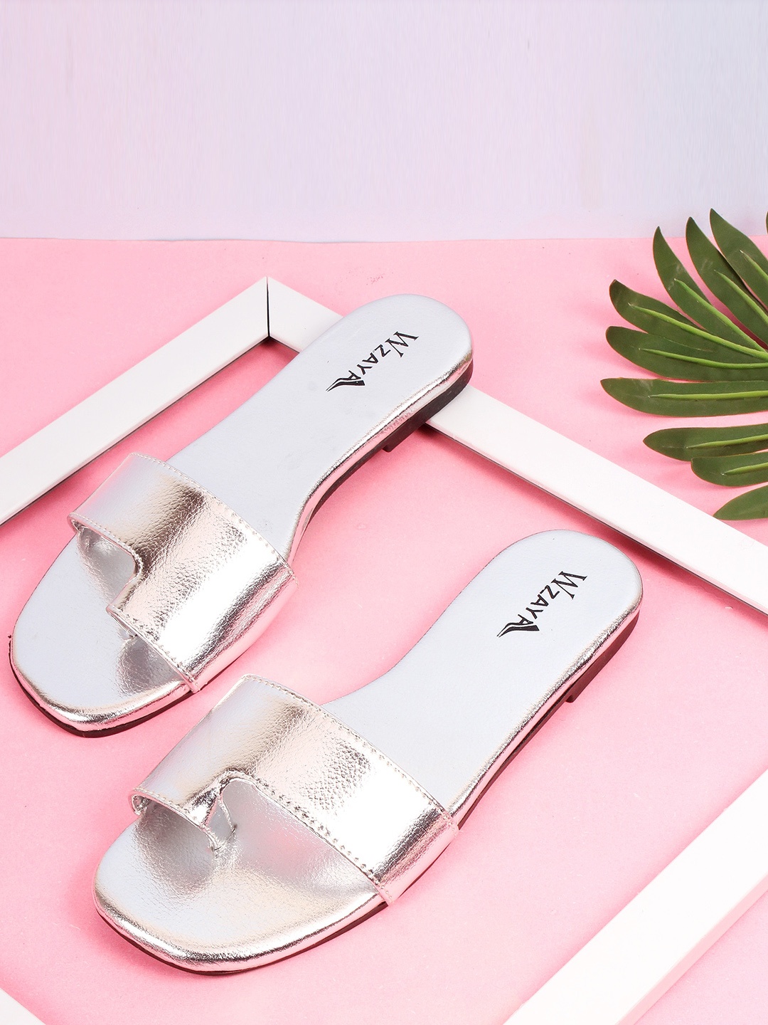 

WZAYA No Back Strap One Toe Flats, Silver