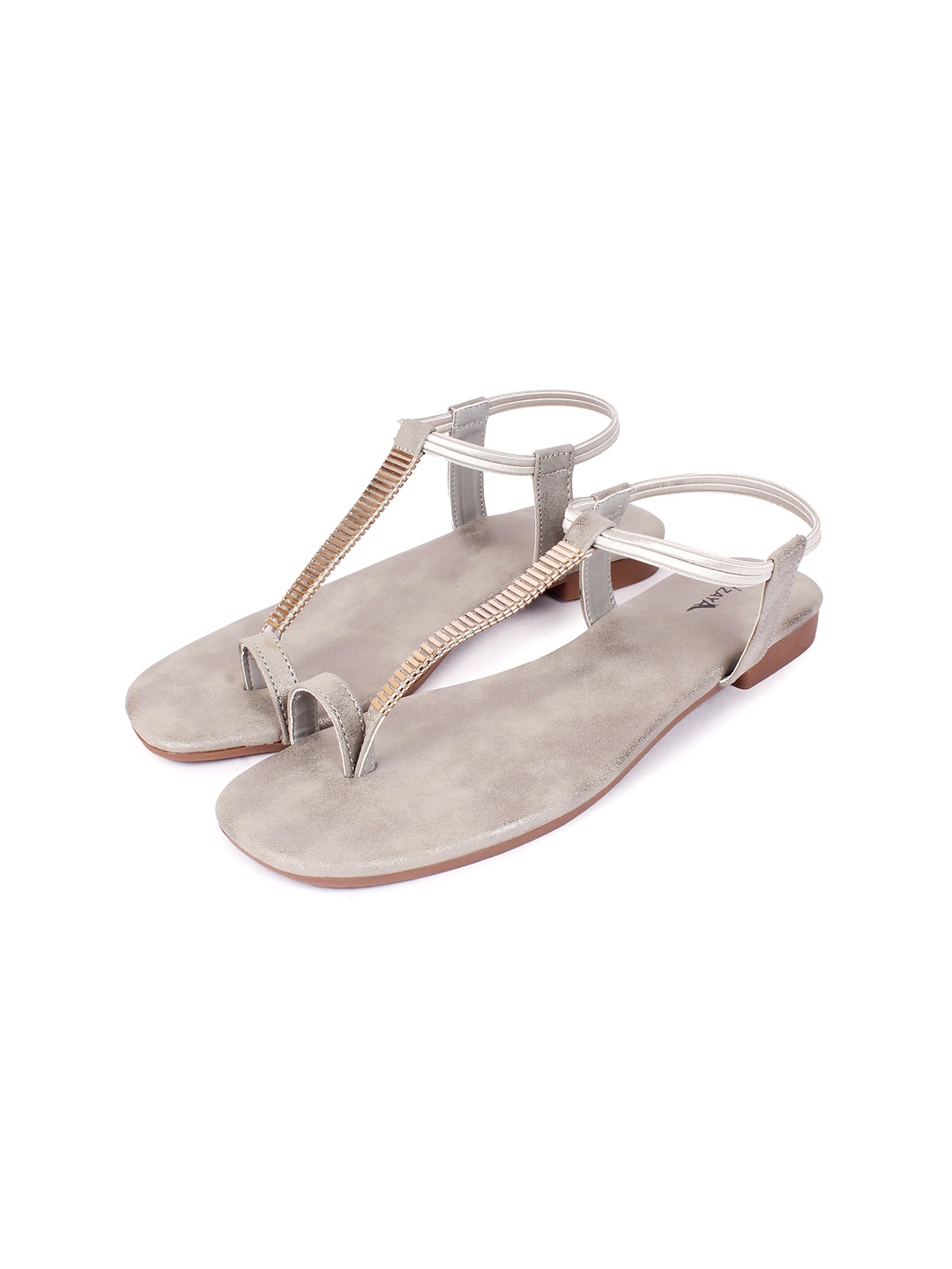 

WZAYA Embellished One Toe Flats With Backstrap, Grey