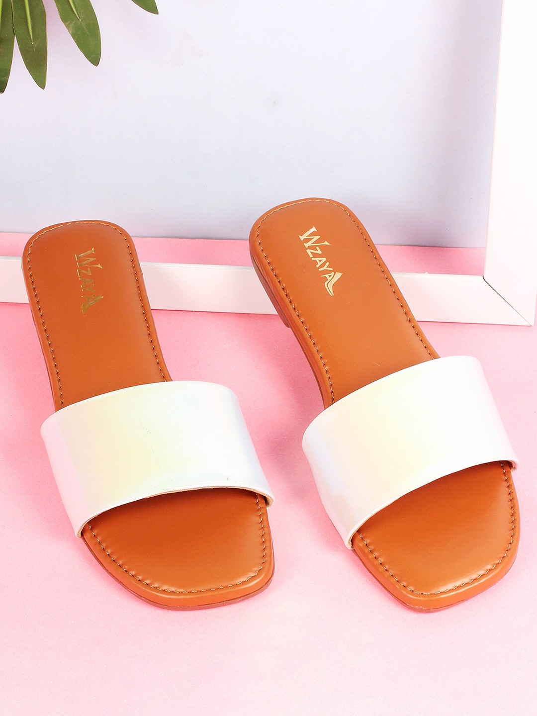 

WZAYA Slip-On Open Toe Flats, Beige