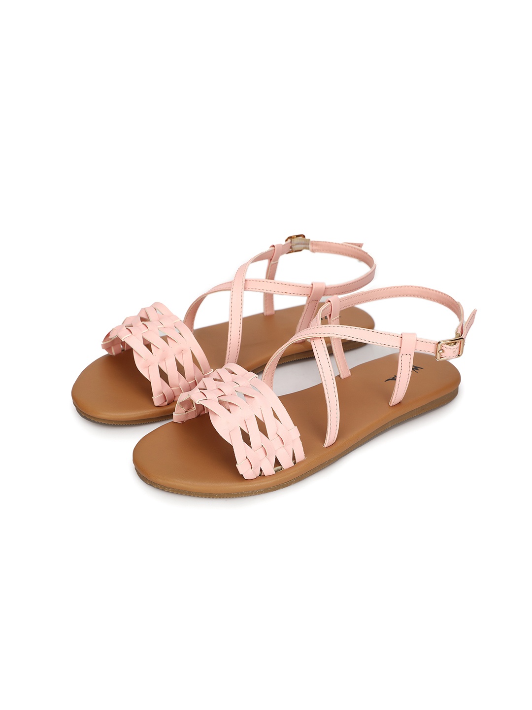 

WZAYA Braided Open Toe Flats With Buckle Closure, Pink