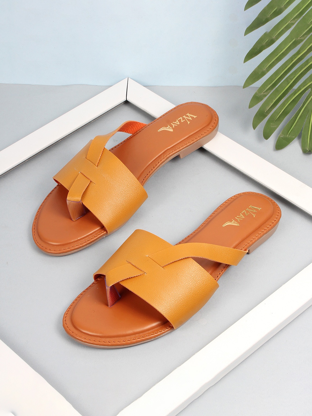 

WZAYA Textured Open Toe Flats, Yellow