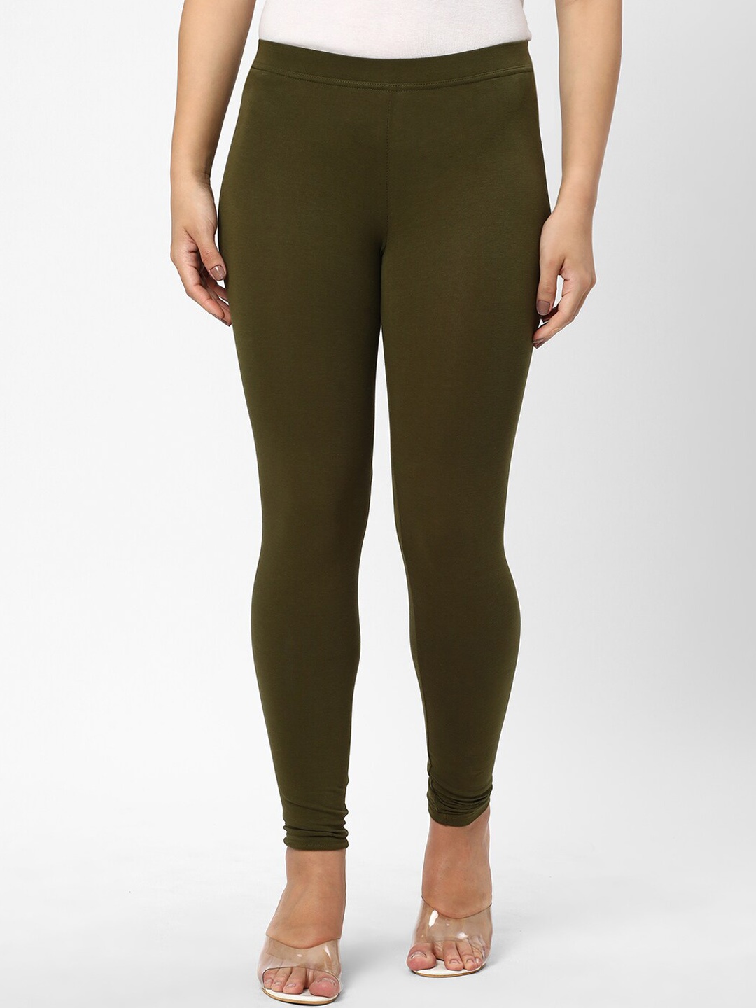

R&B Churidar Length Cotton Leggings, Olive