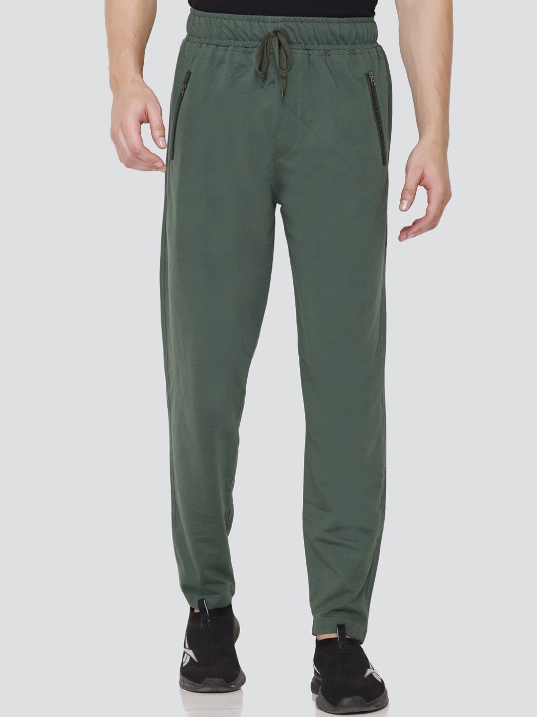 

JINXER Men Straight Fit Cotton Running Track Pants, Olive