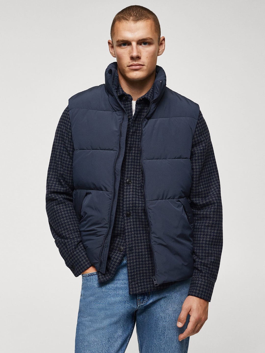 

MANGO MAN Water-Repellent Quilted Gilet, Navy blue