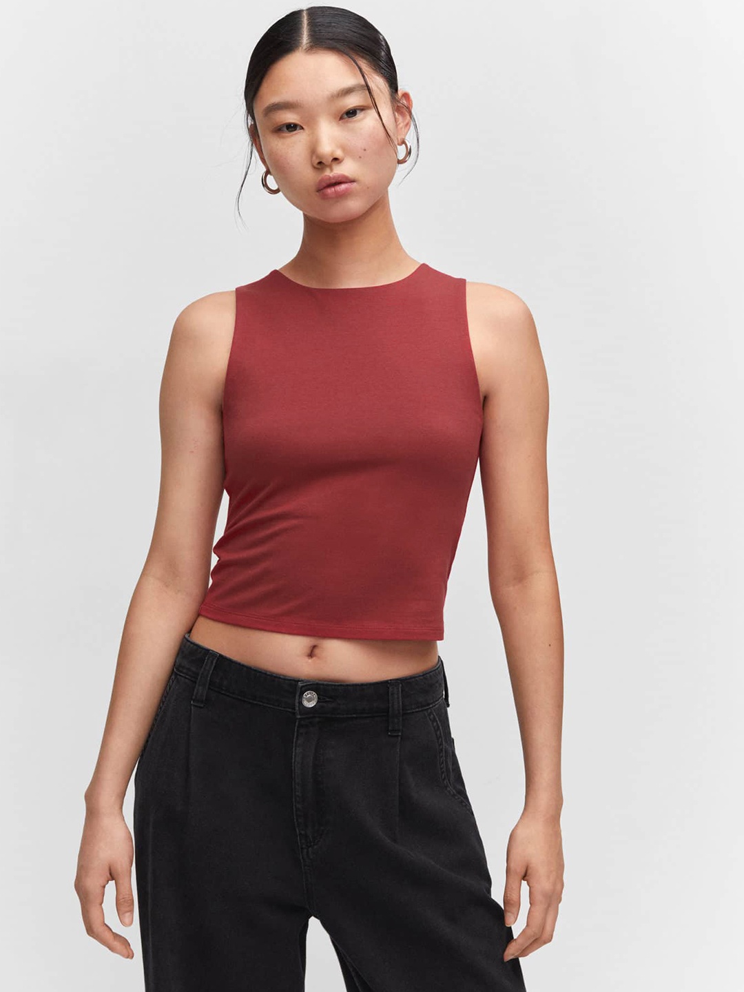 

MANGO Fitted Crop Top, Maroon