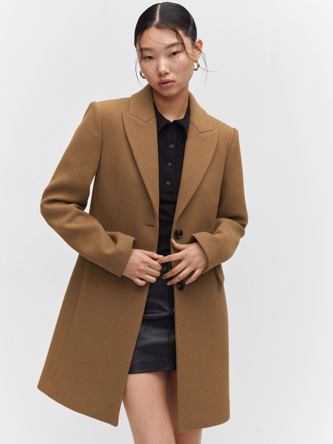 

MANGO Single Breasted Notched Lapel Coat, Brown